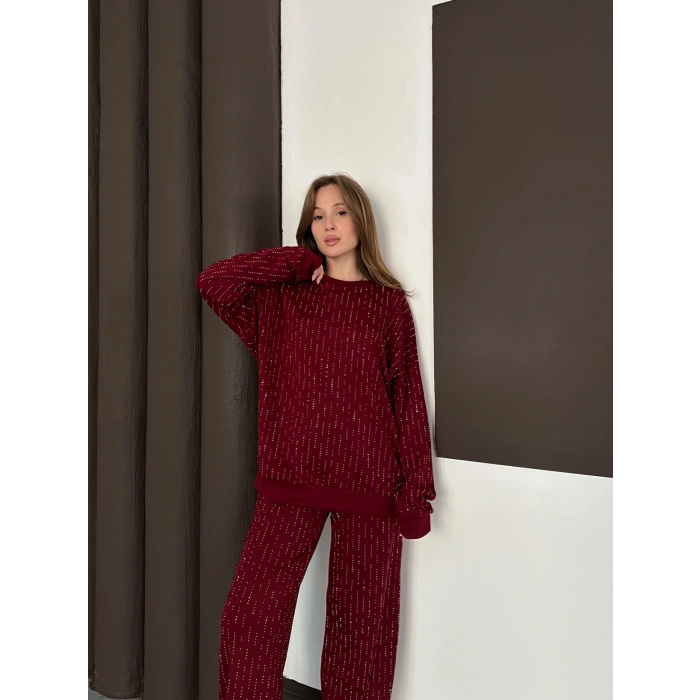 Taşlı Detaylı Modal Takım Bordo