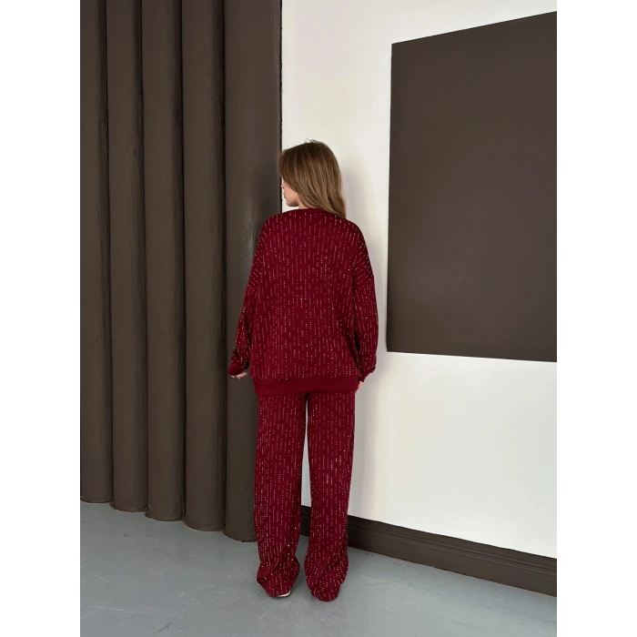 Taşlı Detaylı Modal Takım Bordo