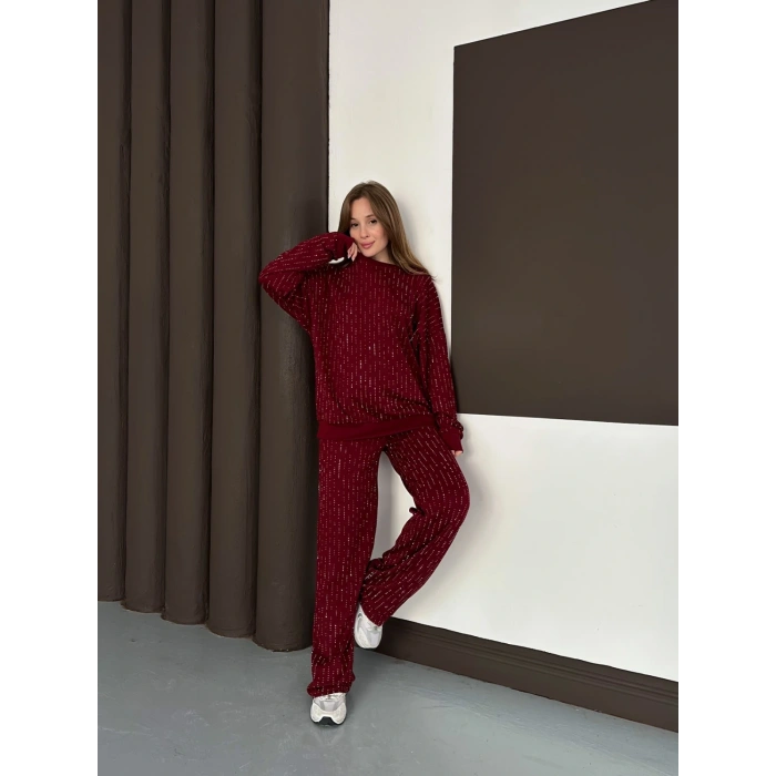 Taşlı Detaylı Modal Takım Bordo