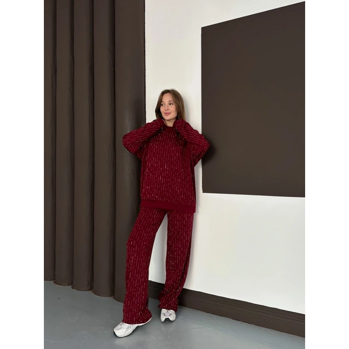 Taşlı Detaylı Modal Takım Bordo