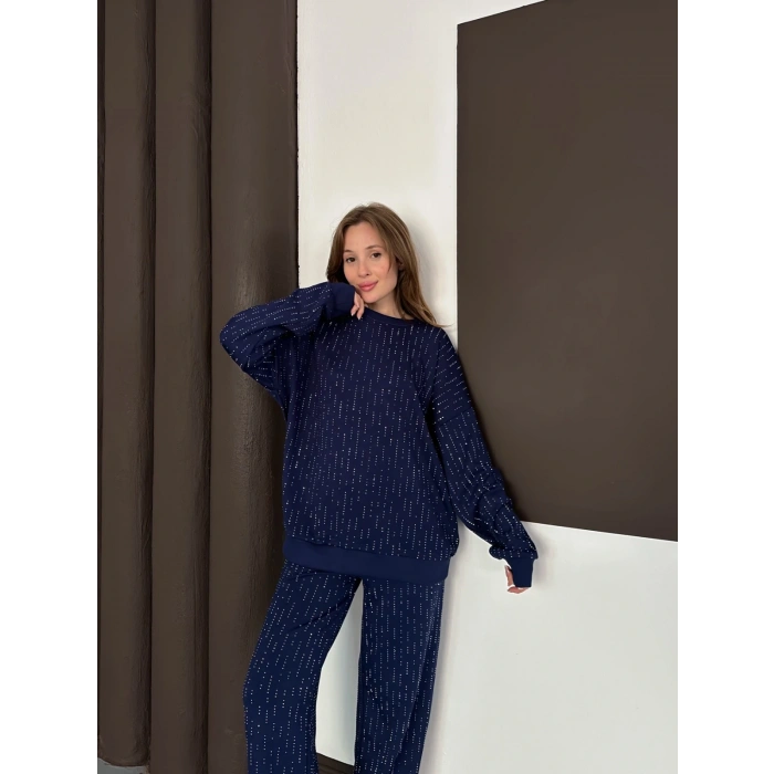 Taşlı Detaylı Modal Takım Lacivert