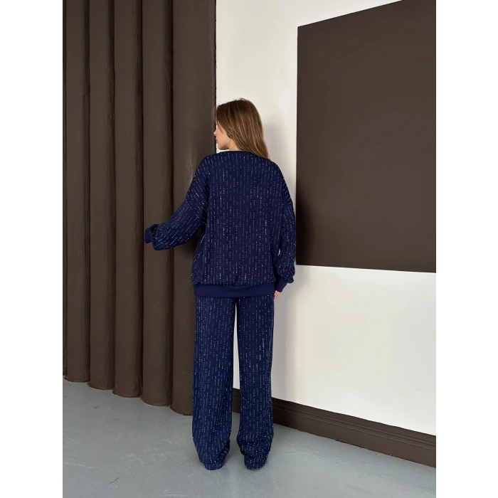 Taşlı Detaylı Modal Takım Lacivert