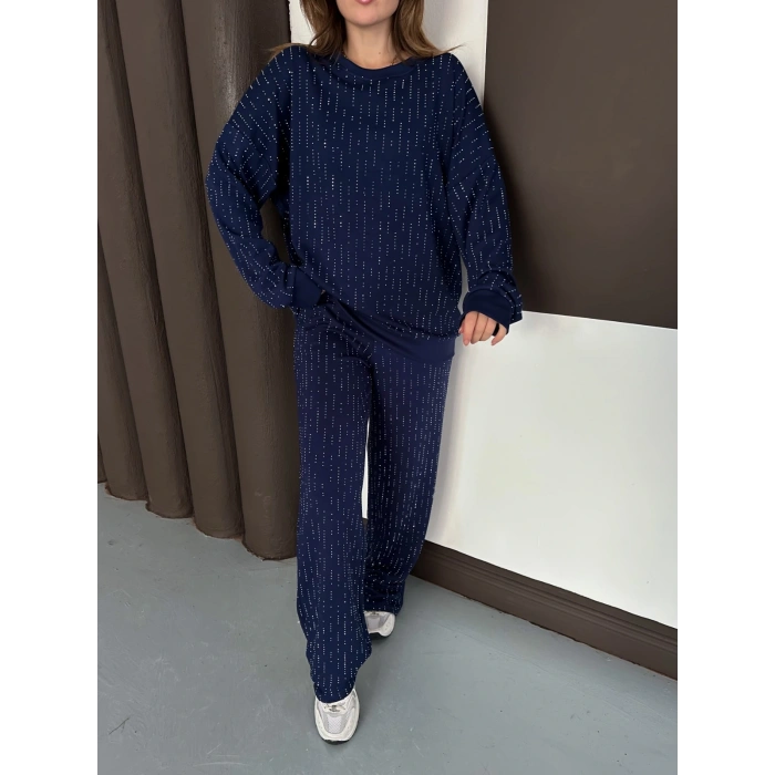 Taşlı Detaylı Modal Takım Lacivert