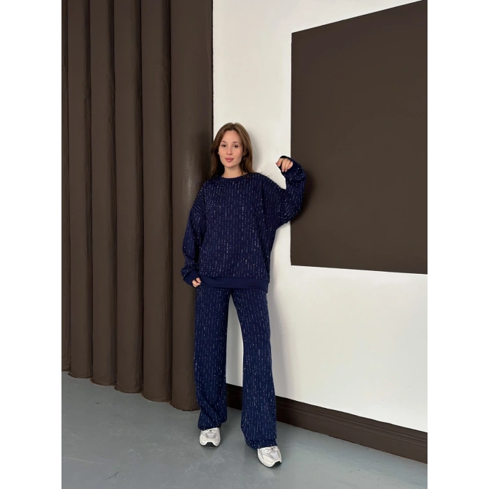 Taşlı Detaylı Modal Takım Lacivert