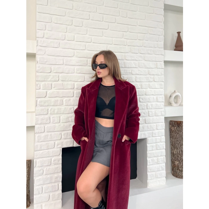 Tek Düğme Detay Yumoş Kaban Bordo