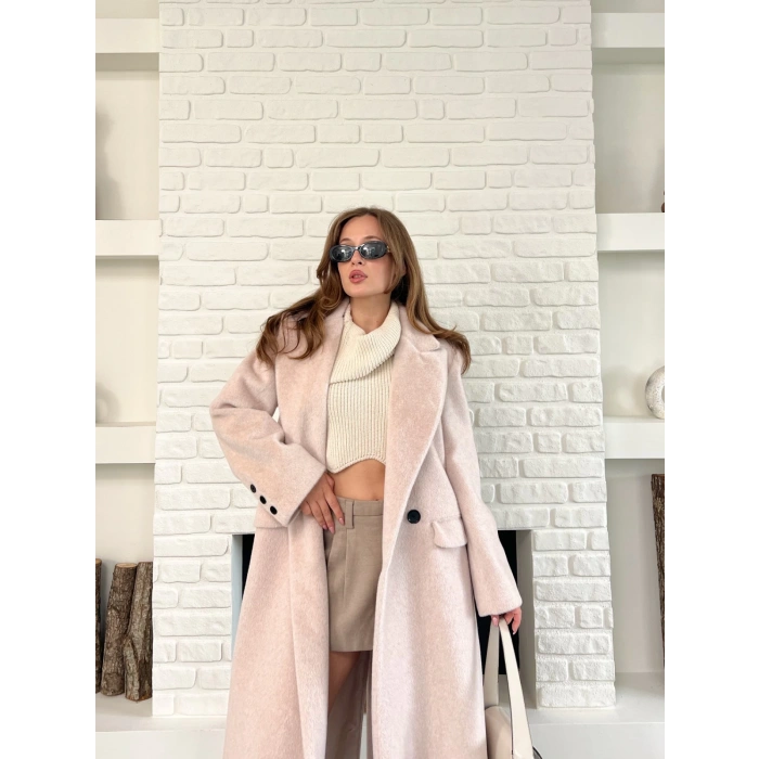 Tek Düğme Detay Yumoş Kaban Pudra Pembe