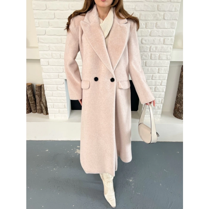 Tek Düğme Detay Yumoş Kaban Pudra Pembe