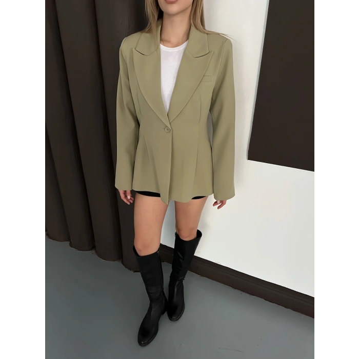 Tek Düğme Kruvaze Blazer Ceket Haki