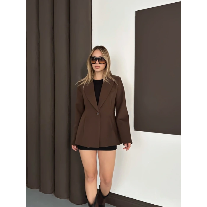 Tek Düğme Kruvaze Blazer Ceket Kahve