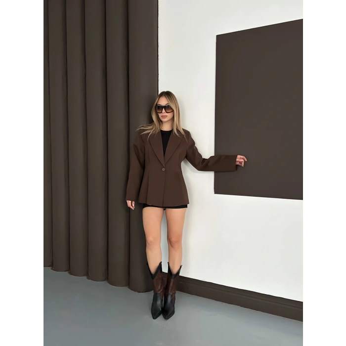 Tek Düğme Kruvaze Blazer Ceket Kahve