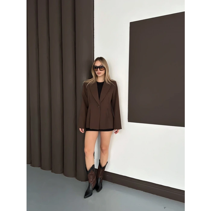 Tek Düğme Kruvaze Blazer Ceket Kahve