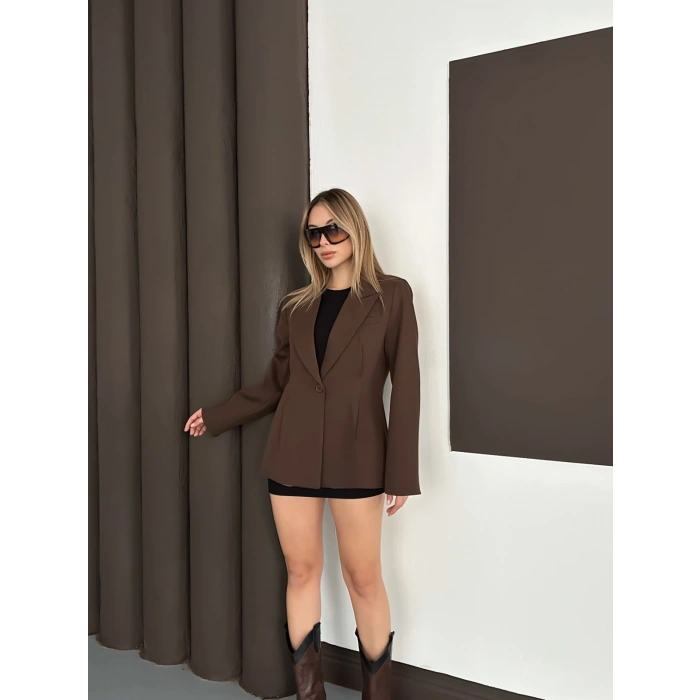 Tek Düğme Kruvaze Blazer Ceket Kahve