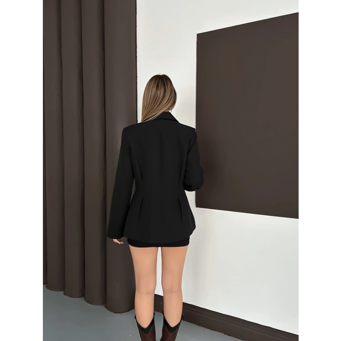 Tek Düğme Kruvaze Blazer Ceket Siyah