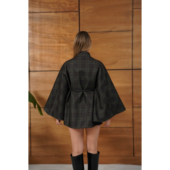 Tek Düğme Yaka Kemer Detaylı Panço