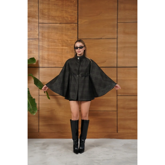 Tek Düğme Yaka Kemer Detaylı Panço