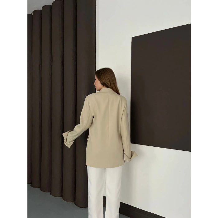 Tek Düğmeli Astar Detaylı Ceket Bej