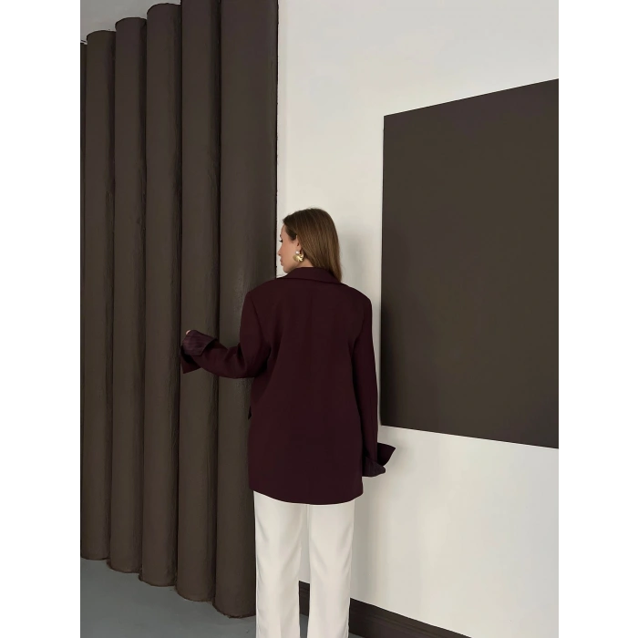 Tek Düğmeli Astar Detaylı Ceket Bordo