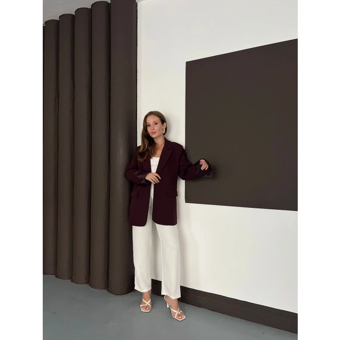 Tek Düğmeli Astar Detaylı Ceket Kahverengi