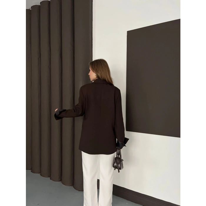 Tek Düğmeli Astar Detaylı Ceket Kahverengi