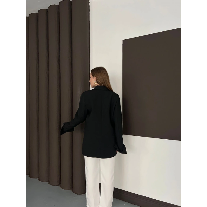 Tek Düğmeli Astar Detaylı Ceket Siyah