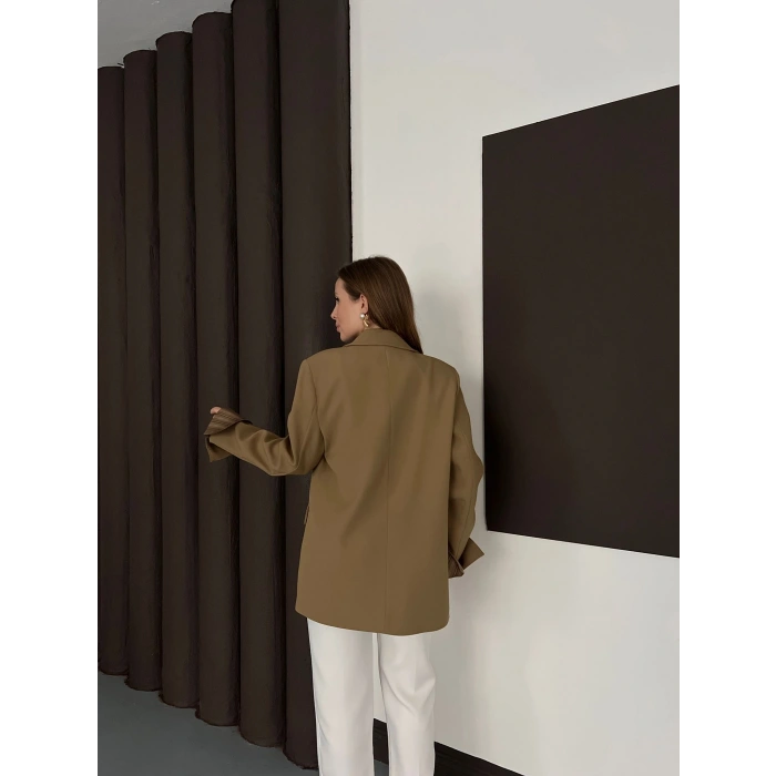 Tek Düğmeli Astar Detaylı Ceket Yağ Yeşili