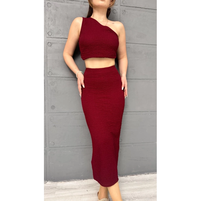 Tek Omuz Bürümcük Etekli Takım Bordo