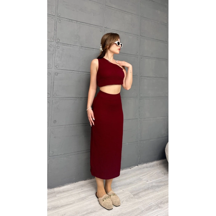 Tek Omuz Bürümcük Etekli Takım Bordo