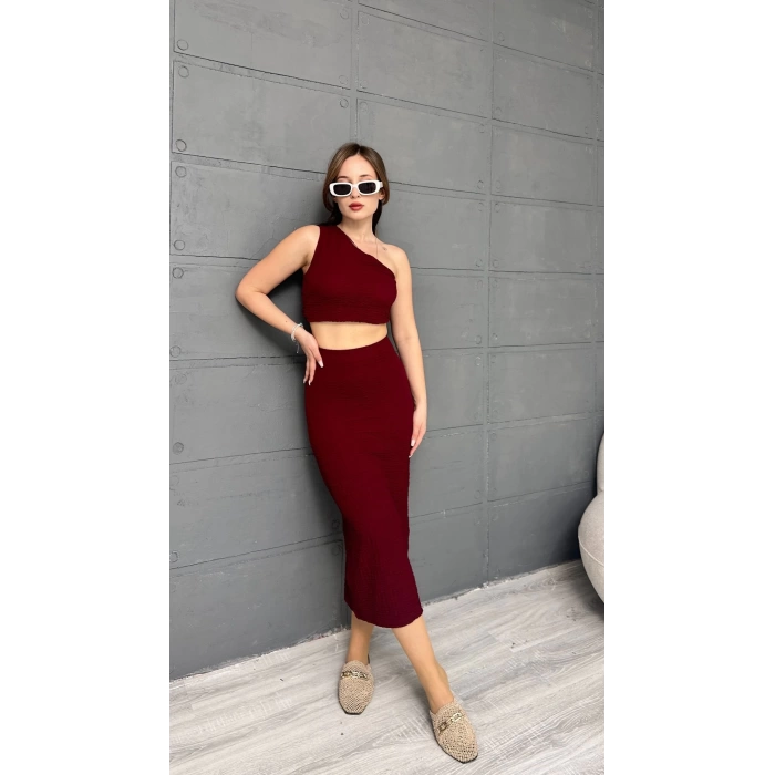 Tek Omuz Bürümcük Etekli Takım Bordo