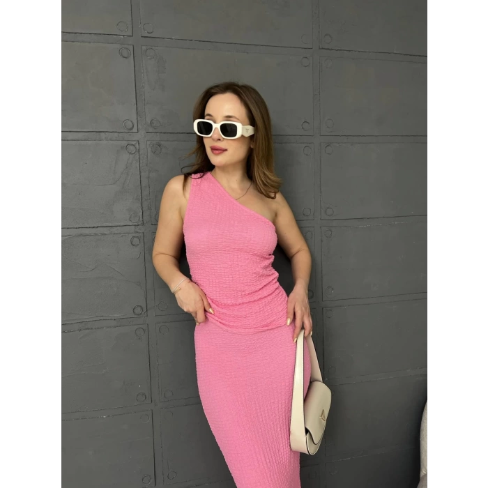 Tek Omuz Bürümcük Etekli Takım Pembe