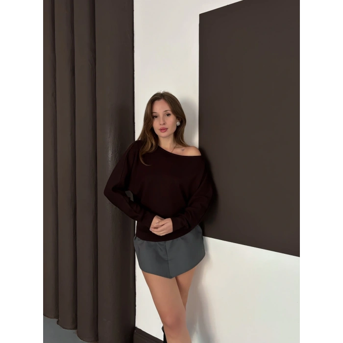Tek Omuz Yarasa Kol Bluz Acı Kahve