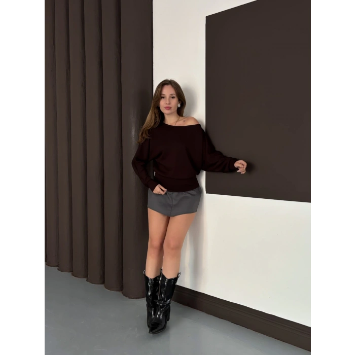 Tek Omuz Yarasa Kol Bluz Acı Kahve