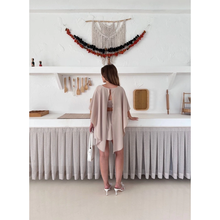 Tek Parça Farklı Farklı Giyebileceğiniz Etekli Takım Bej