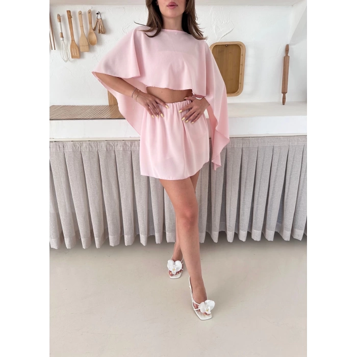 Tek Parça Farklı Farklı Giyebileceğiniz Etekli Takım Pembe