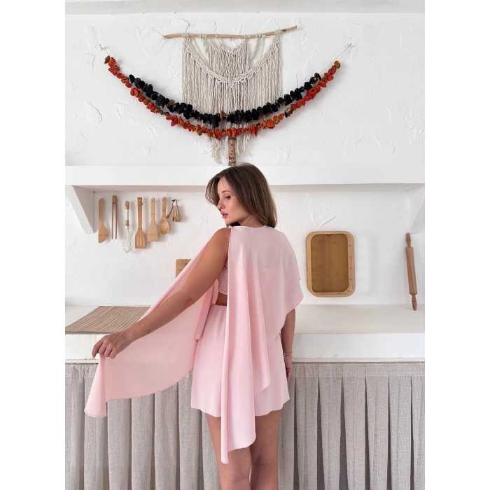 Tek Parça Farklı Farklı Giyebileceğiniz Etekli Takım Pembe