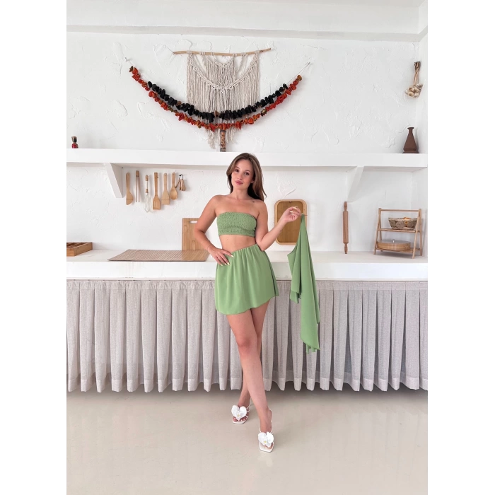 Tek Parça Farklı Farklı Giyebileceğiniz Etekli Takım Yeşil