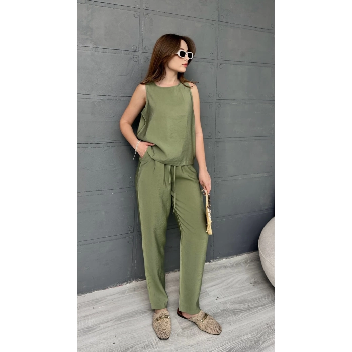 Tensel Kumaş Bel Lastikli Takım Haki