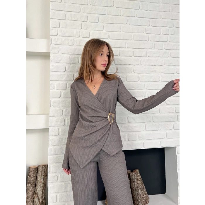 Toka Detaylı Kruvaze Yaka Takım Antrasit