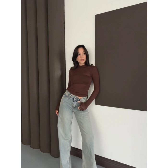 Transparan Uzun Kollu Toparlayıcı Bluz Acı Kahve