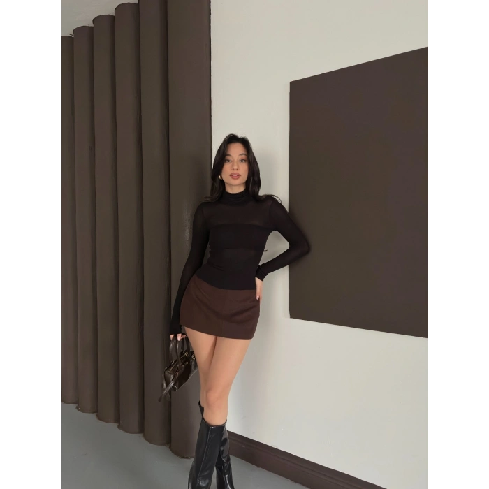 Transparan Uzun Kollu Toparlayıcı Bluz Siyah