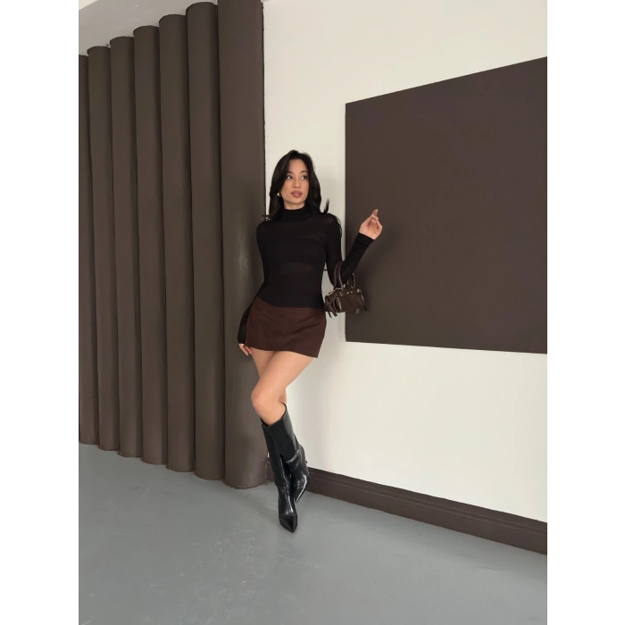 Transparan Uzun Kollu Toparlayıcı Bluz Siyah