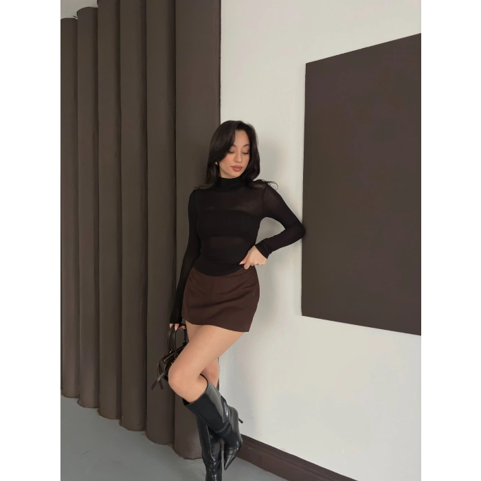 Transparan Uzun Kollu Toparlayıcı Bluz Siyah