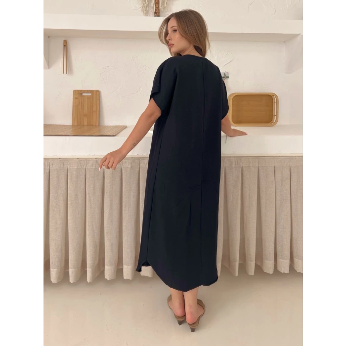 V Yaka Ham Keten Takım Siyah