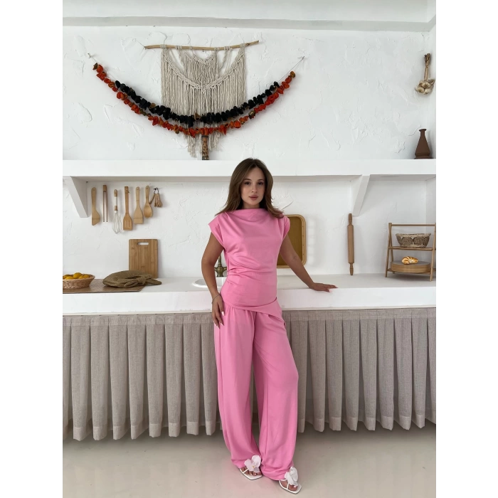 Vatka Detaylı Asimetrik Takım Pembe