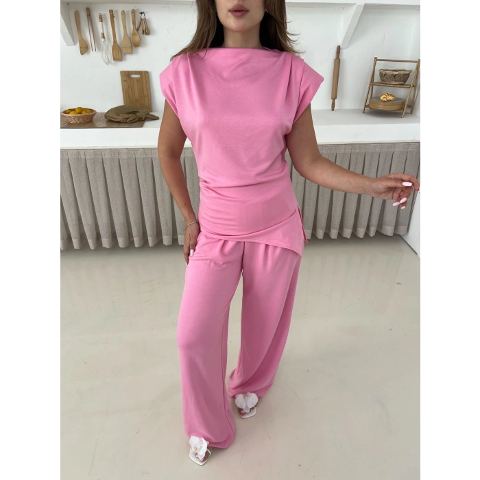 Vatka Detaylı Asimetrik Takım Pembe