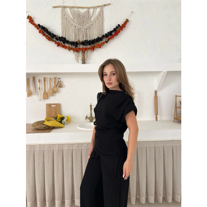 Vatka Detaylı Asimetrik Takım Siyah