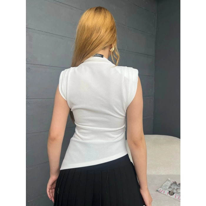 Vatka Detaylı Bluz Beyaz