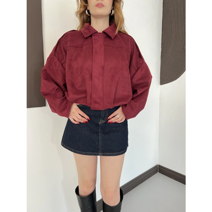Viral Süet Bomber Ceket Bordo