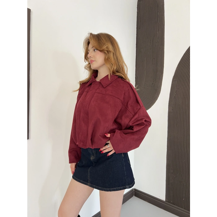 Viral Süet Bomber Ceket Bordo