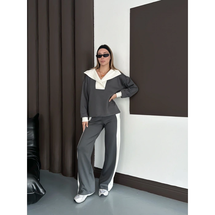 Yaka Detaylı Modal Lüx Kalite Takım Antrasit