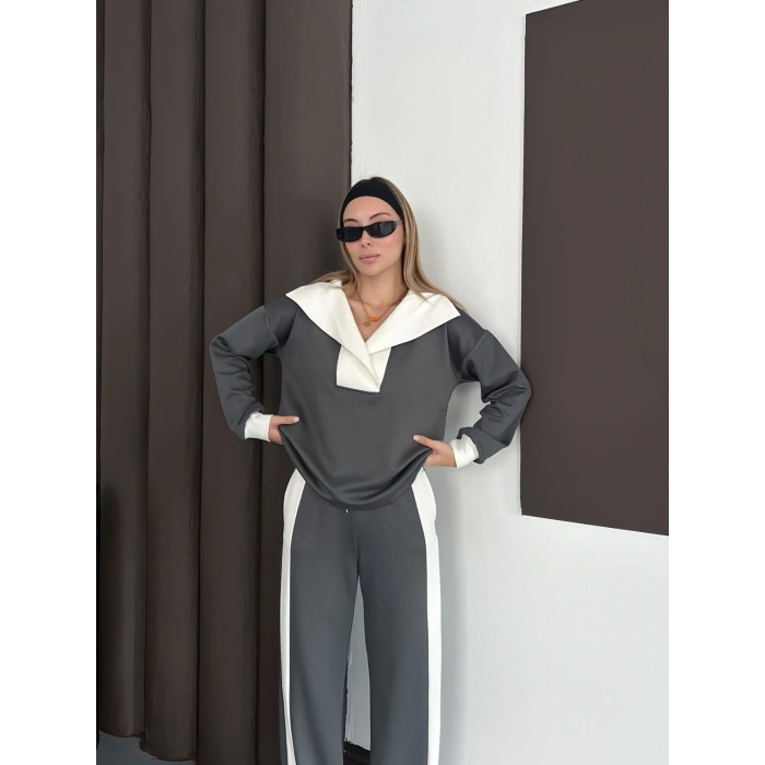 Yaka Detaylı Modal Lüx Kalite Takım Antrasit